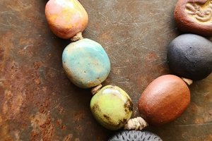 Rustic Owl / Ceramic, Copper and Faux Suede Necklace