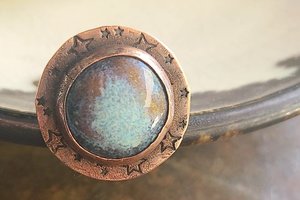 Blue Nebula / Copper, Ceramic and Sterling Silver Ring Size 8.75