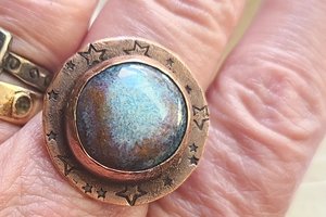 Blue Nebula / Copper, Ceramic and Sterling Silver Ring Size 8.75