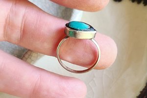 Black and Blue / Turquoise and Sterling Ring 7.25