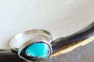 Black and Blue / Turquoise and Sterling Ring 7.25