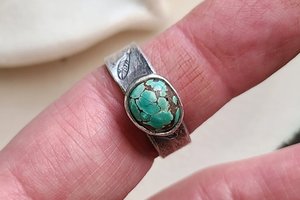 Blue Monday / Turquoise and Sterling Ring Adjustable