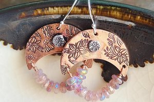 Flowers / Copper, Gemstone and Sterling Silver Earrings
