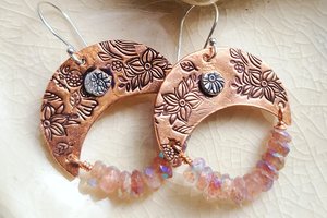 Flowers / Copper, Gemstone and Sterling Silver Earrings