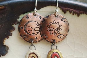 You Are The Sun & Moon / Copper, Ceramic and Sterling Silver Earrings