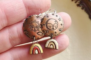 You Are The Sun & Moon / Copper, Ceramic and Sterling Silver Earrings