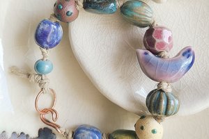 Meadow Bird / Ceramic Bead Bracelet