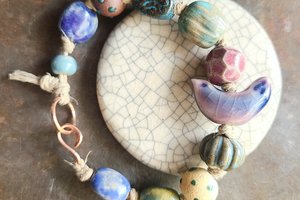 Meadow Bird / Ceramic Bead Bracelet