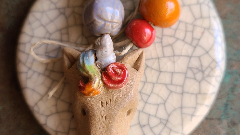 Unicorn Rainbow / Ceramic Pendant and Bead Set