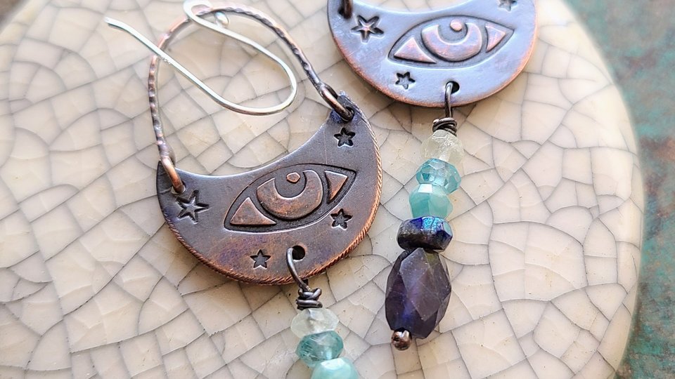 Tears Of Joy / Copper and Gemstone Earrings