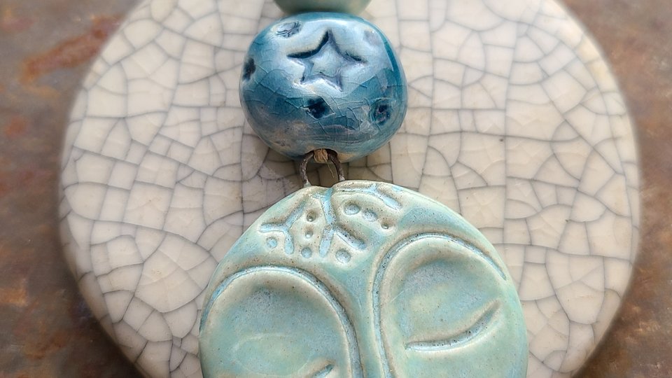 Winter Moon / Ceramic Pendant and Bead Set
