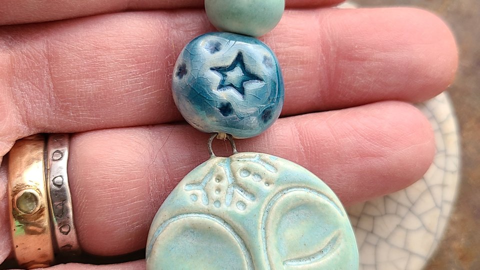 Winter Moon / Ceramic Pendant and Bead Set