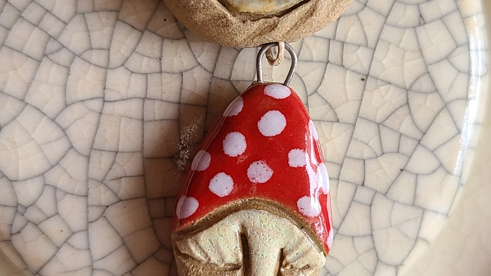 Mushroom Dream / Ceramic Pendant and Bead Set
