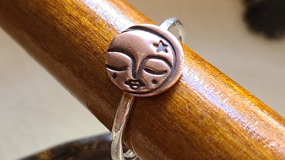 Mini Moon / Copper and Sterling Silver Ring Size 9 1/4