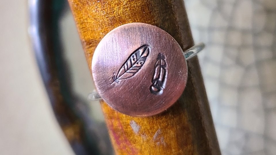 Feathers / Copper and Sterling Silver Ring Size 6