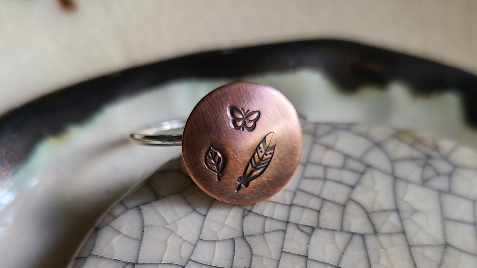 Nature Dream / Copper and Sterling Silver Ring Size 8.75