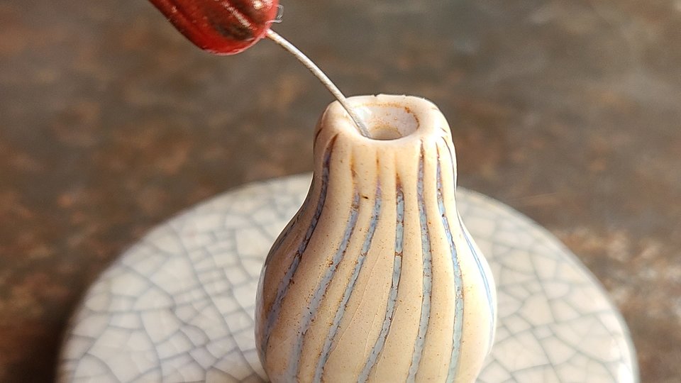 Tulip and Stripes / Ceramic Mini Vase & Flower