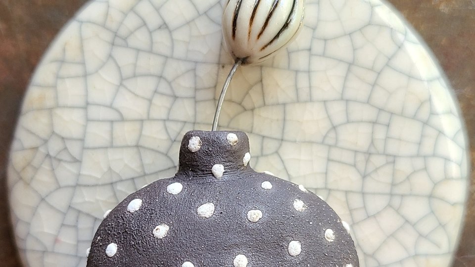 Polka Dots / Ceramic Mini Vase & Flower