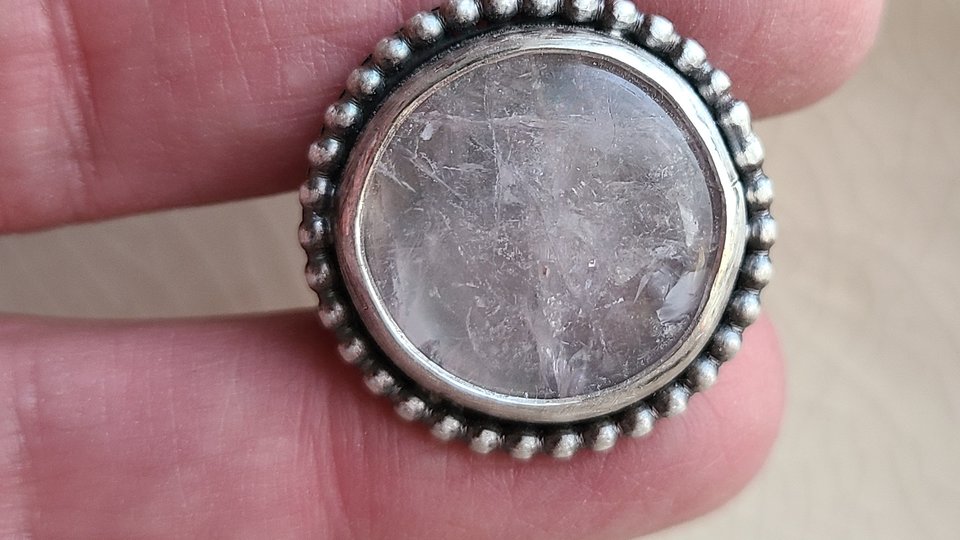 Pink Moon / Rose Quartz and Sterling Silver Adjustable Ring