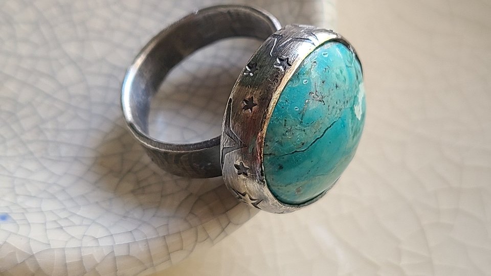 Starry Skies / Turquoise and Sterling Ring Adjustable