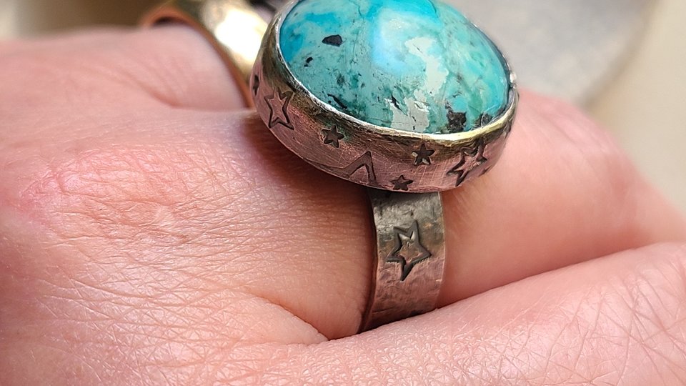 Starry Skies / Turquoise and Sterling Ring Adjustable