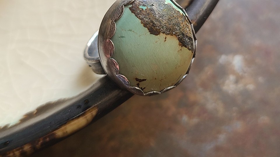 Mountain and River / Turquoise and Sterling Ring Size 8
