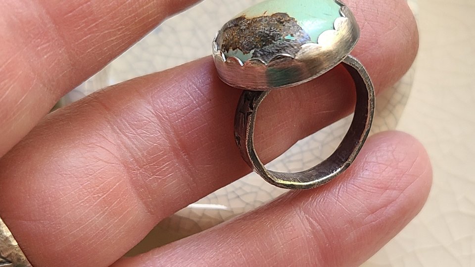 Mountain and River / Turquoise and Sterling Ring Size 8