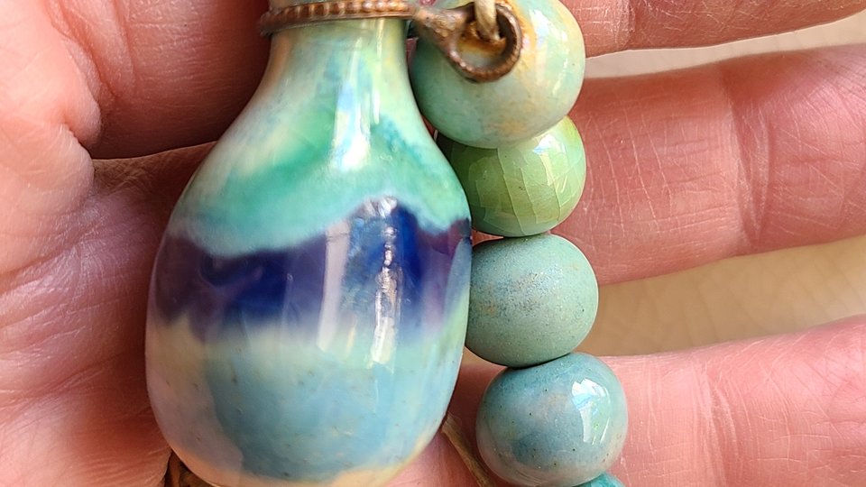 In the Water / Ceramic Pendant and Bead Set