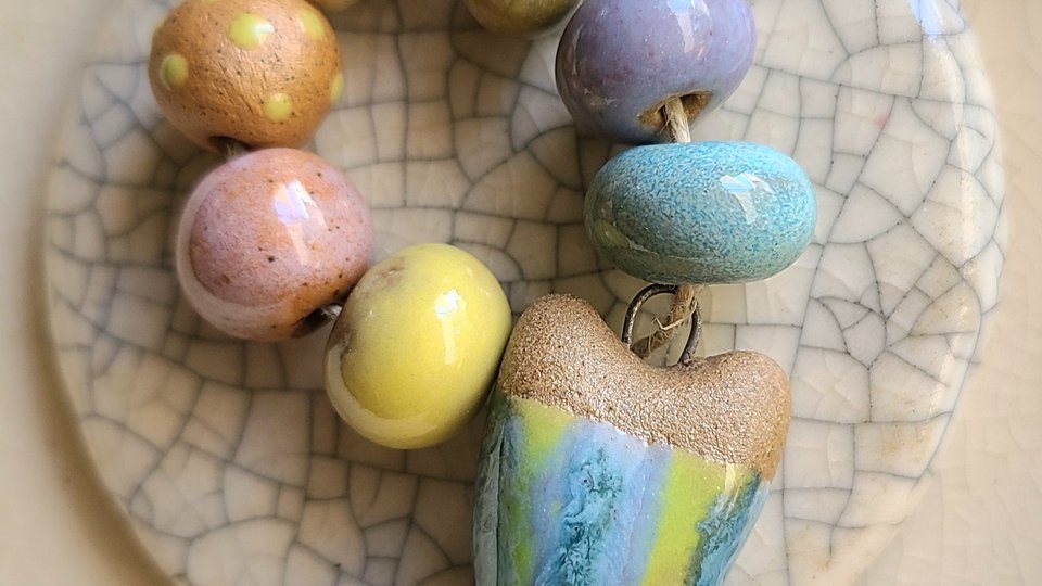 Rainbow Love / Ceramic Pendant and Bead Set