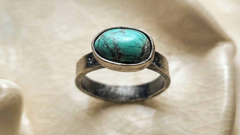 Butterfly Blue / Turquoise and Sterling Ring Adjustable