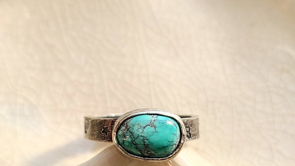 Butterfly Blue / Turquoise and Sterling Ring Adjustable