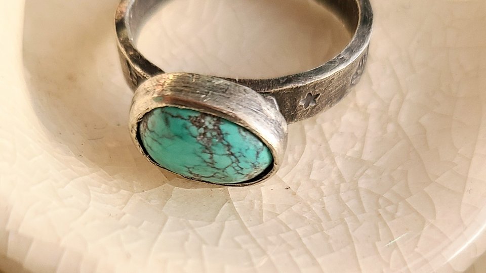 Butterfly Blue / Turquoise and Sterling Ring Adjustable