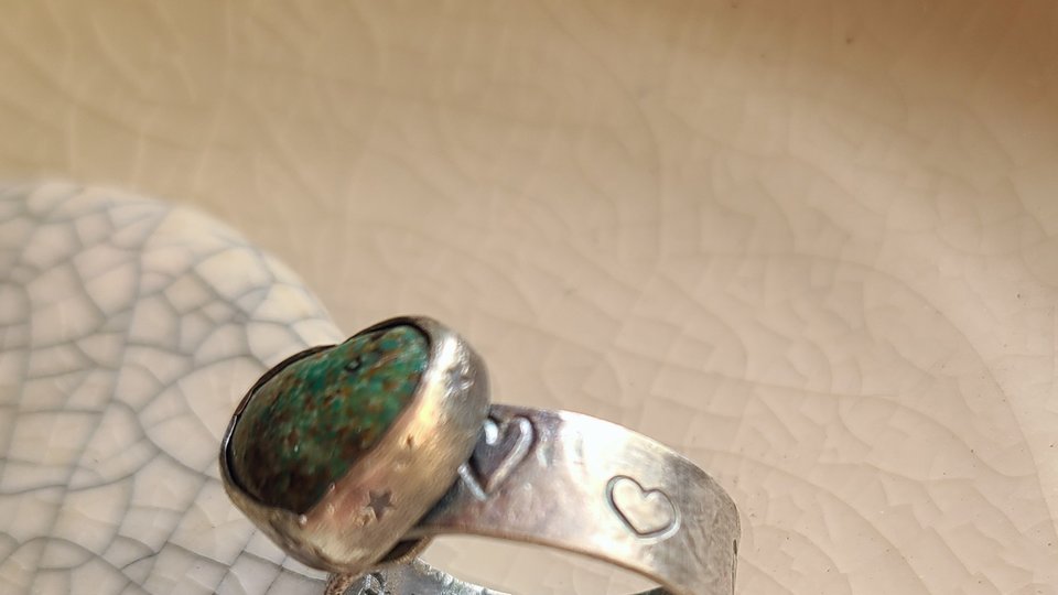 Reserved for Janet / Love Wins / Turquoise Heart and Sterling Ring Adjustable