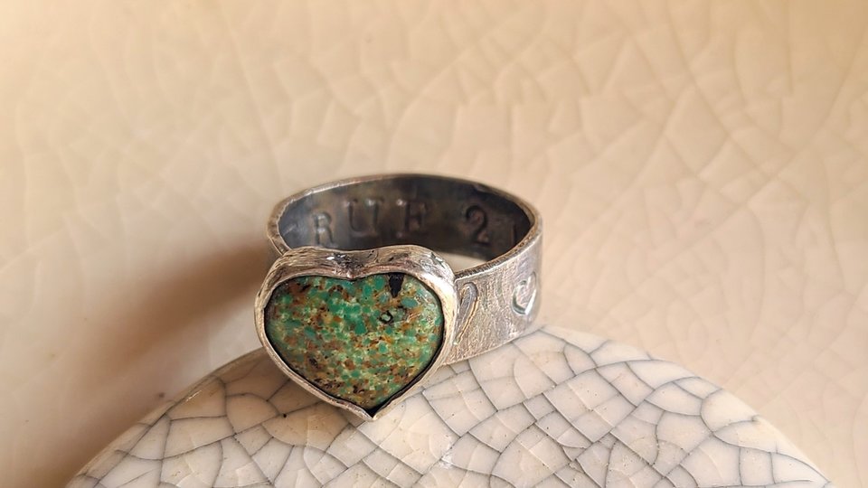 Reserved for Janet / Love Wins / Turquoise Heart and Sterling Ring Adjustable