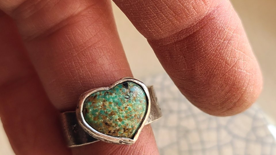 Reserved for Janet / Love Wins / Turquoise Heart and Sterling Ring Adjustable