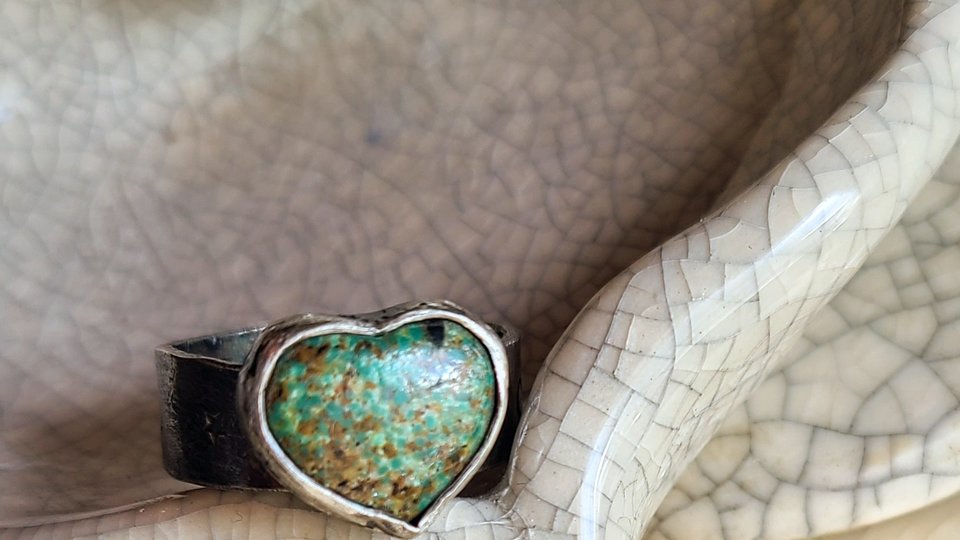 Reserved for Janet / Love Wins / Turquoise Heart and Sterling Ring Adjustable