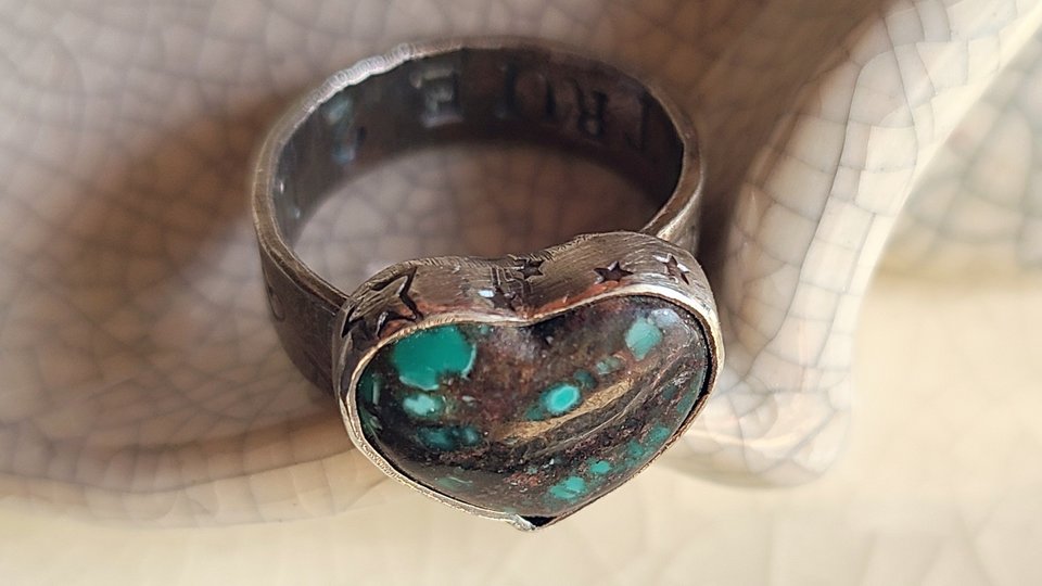 Reserved for Janet / Sweetheart / Turquoise Heart and Sterling Ring Adjustable