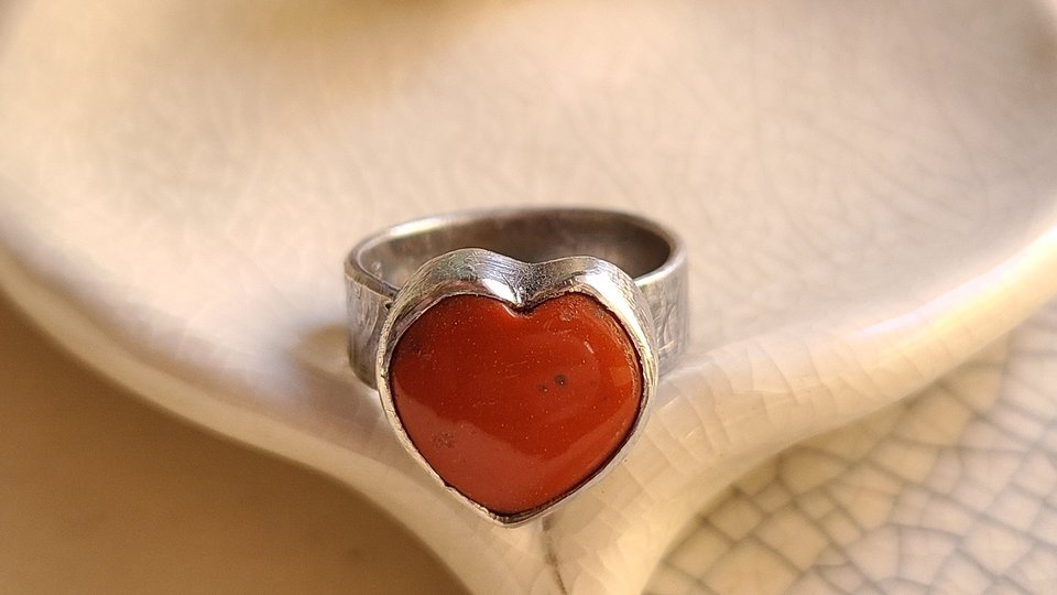 Reserved for Janet / Be Love / Orange Rosarita Heart and Sterling Ring Adjustable