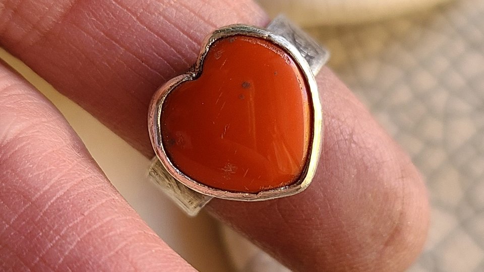 Reserved for Janet / Be Love / Orange Rosarita Heart and Sterling Ring Adjustable