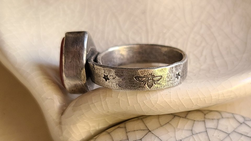 Reserved for Janet / Be Love / Orange Rosarita Heart and Sterling Ring Adjustable