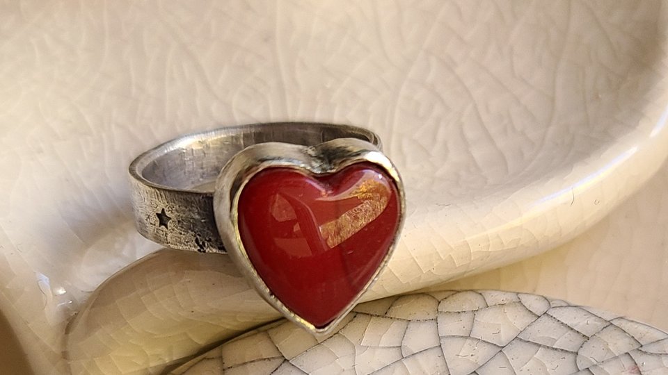 Reserved for Janet / Be Love / Orange Rosarita Heart and Sterling Ring Adjustable