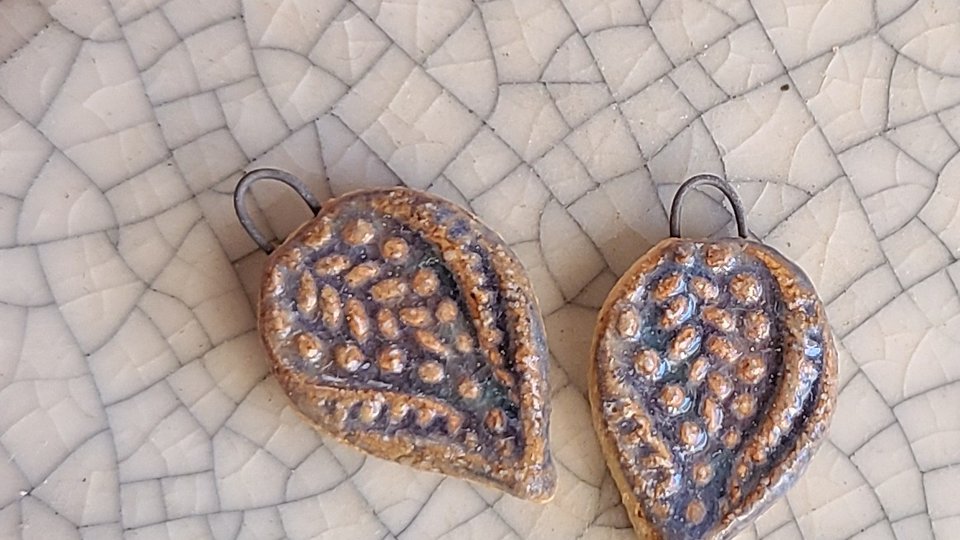 Paisley / Purple Ceramic Charm Pair