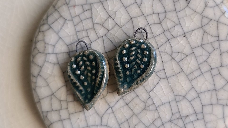 Paisley / Deep Blue Ceramic Charm Pair