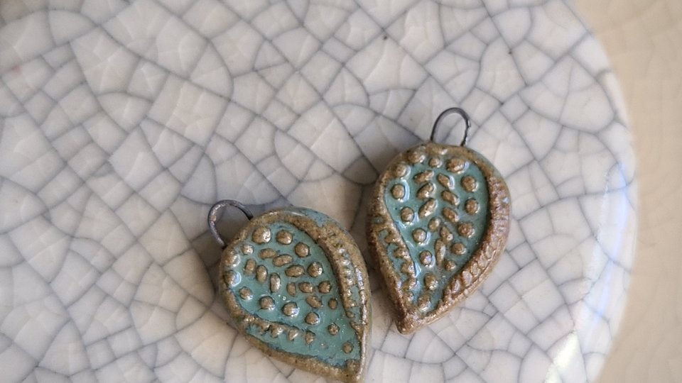 Paisley / Green Ceramic Charm Pair