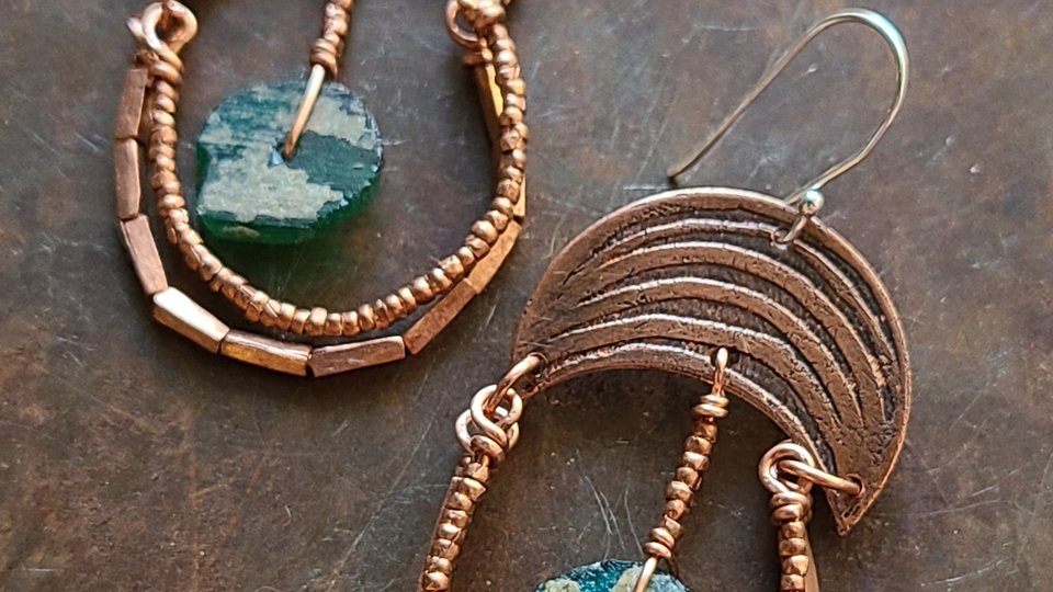 Roman Goddess / Copper & Roman Glass Earrings