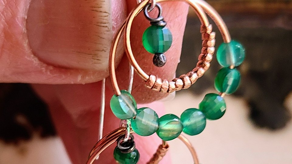 Reserved for Becky S. / Spring / Copper & Green Onyx Earrings