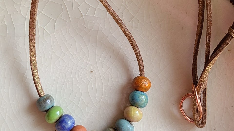 Foxy / Ceramic Pendant and Bead Necklace