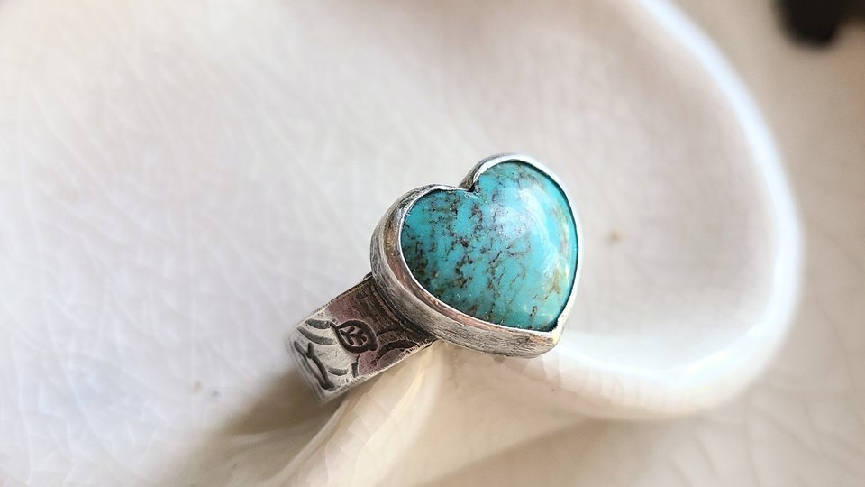 Heart Shaped World/ Sterling Silver and Turquoise Ring