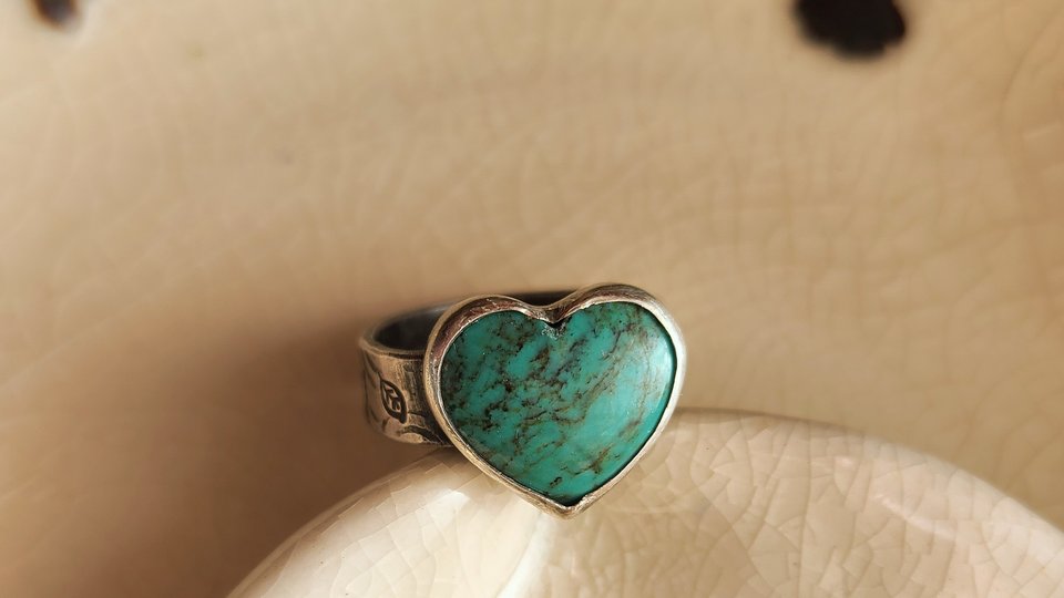 Heart Shaped World/ Sterling Silver and Turquoise Ring