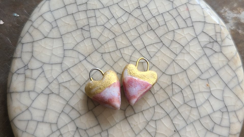 Golden Heart / Tiny Ceramic Earring Charms